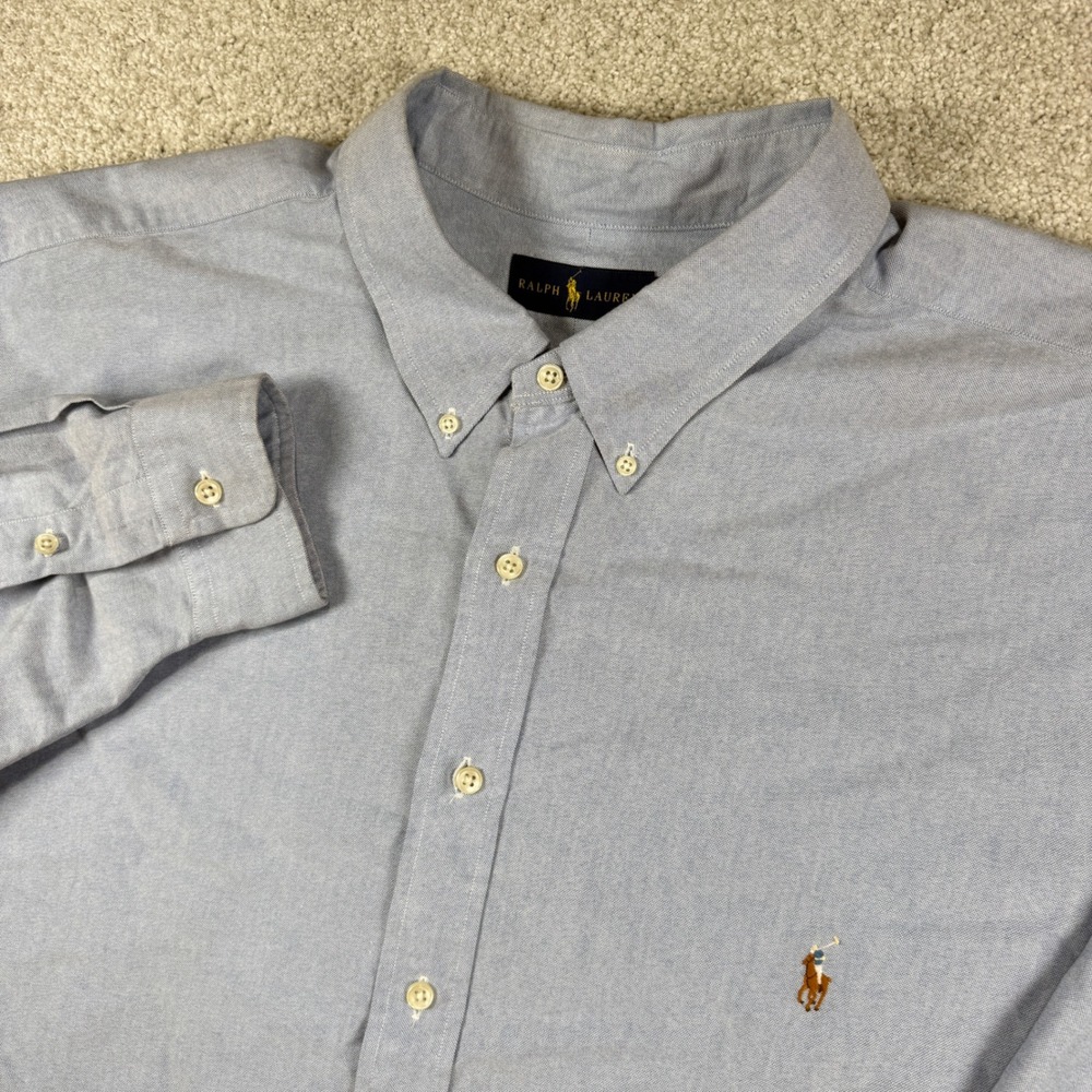 Ralph Lauren Button Down Shirt Mens 4XLT Light Blue Oxford Long Sleeve Pony